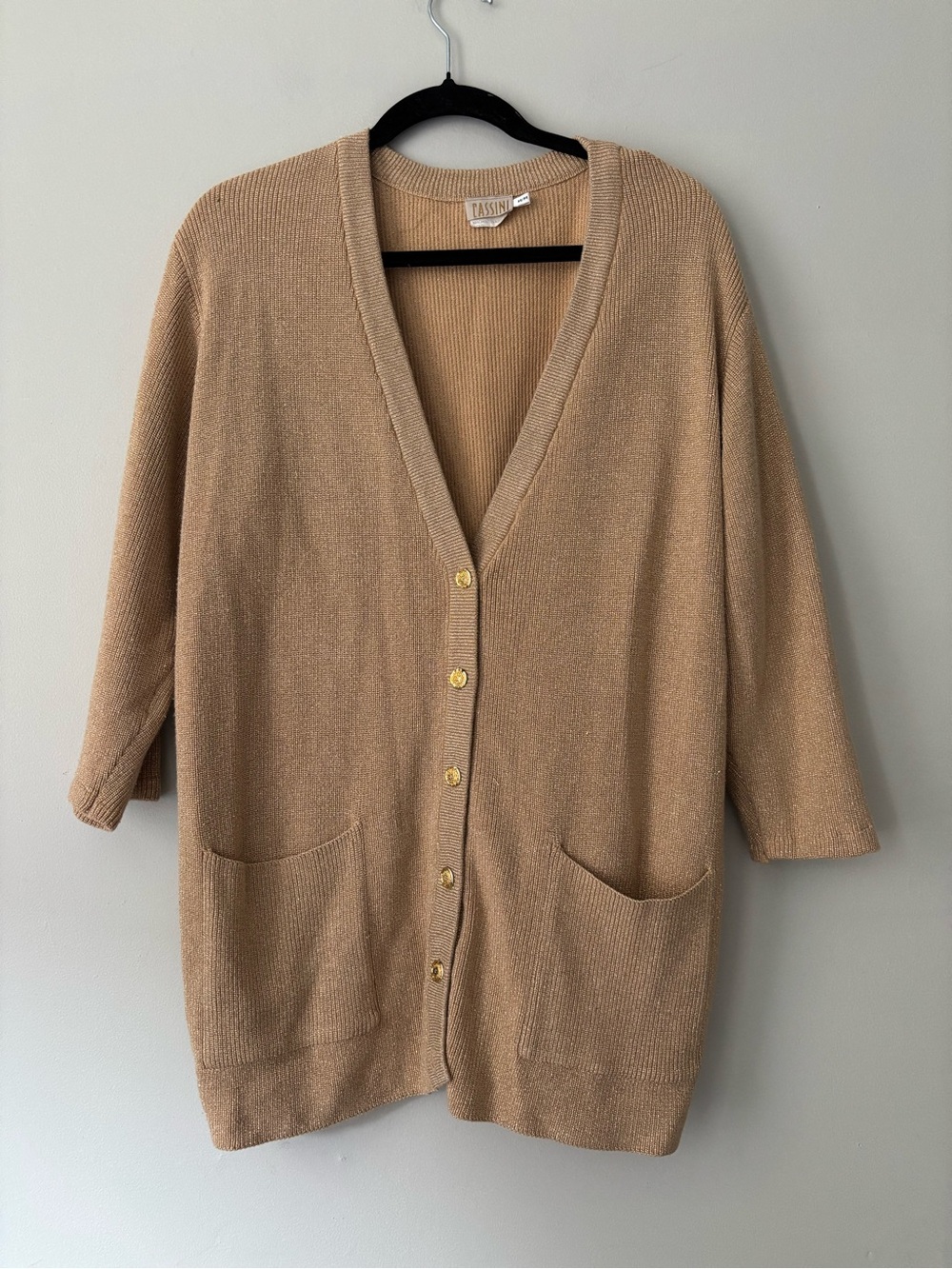 Vintage 90s Cottagecore Gold Sparkly Grannycore Cardigan Gold Buttons Size 1X 2X